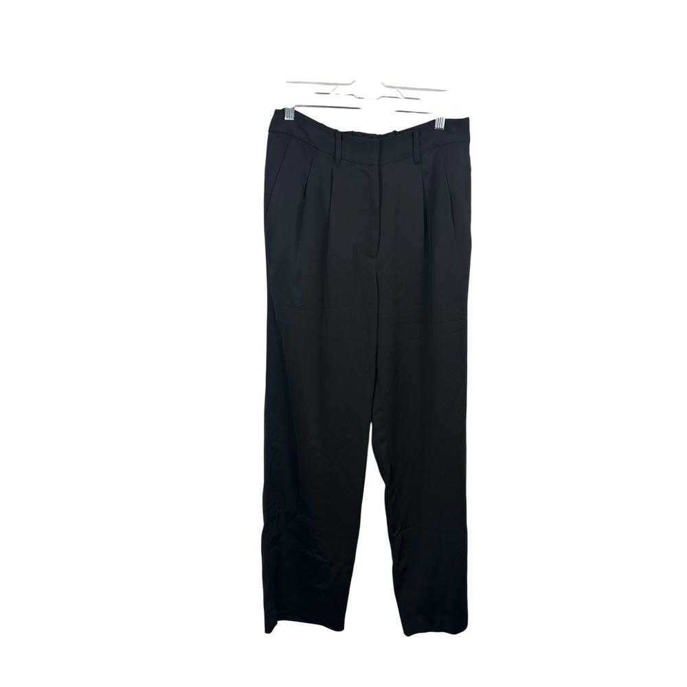 Quince Pleated Trousers Women 10 Black Like New High Rise Straight Leg CMA01